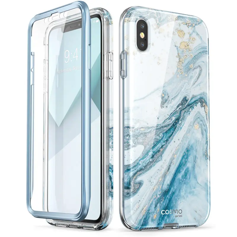 Чехол для iPhone Xs Max, 6,5 дюймов, i-Blason Cosmo, серия, полный корпус, блестящий Мраморный бампер, чехол со встроенной защитной пленкой