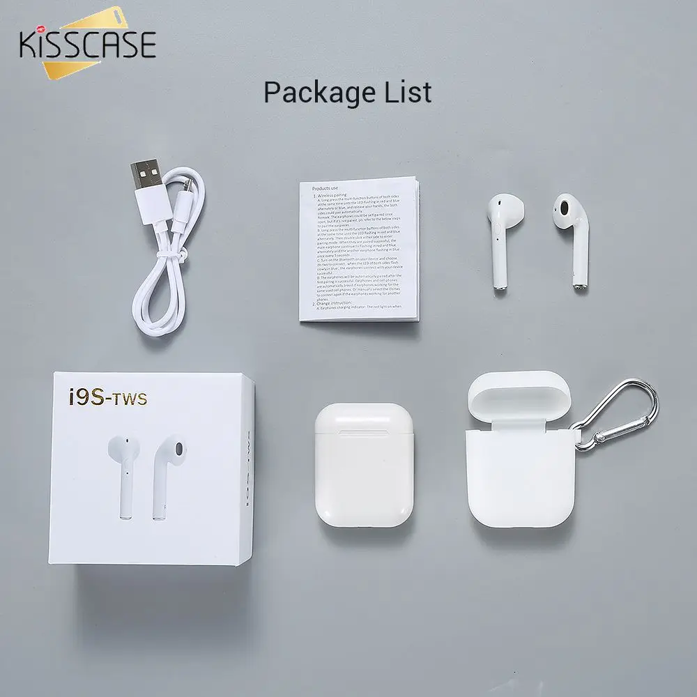 Беспроводные мини наушники KISSCASE I9S TWS спортивные Bluetooth для Samsung с микрофоном iPhone X Xs