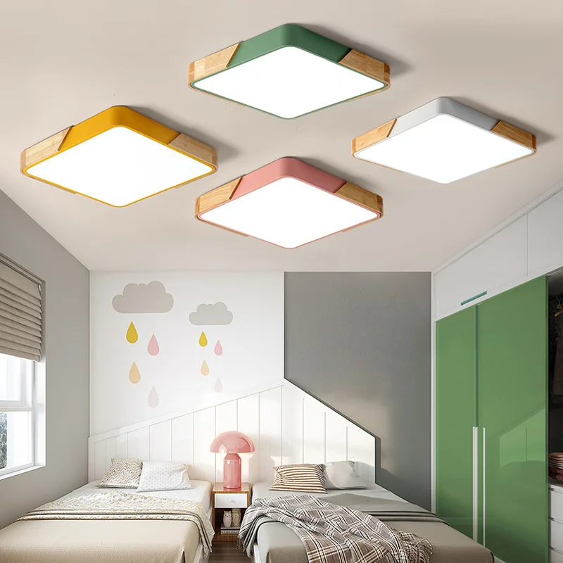 

Living room lamp wood lighting ultra-thin color square led ceiling lamp bedroom lamp modern minimalist dining room lamp