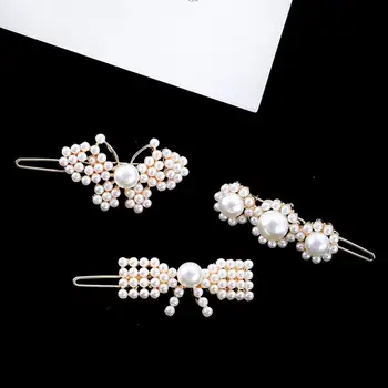 

3pcs Hair Clips Manmade Pearl Bowknot Durable Tie Alloy Flower Bobby Pins Barrettes Hair Pins for Lady Women Girls