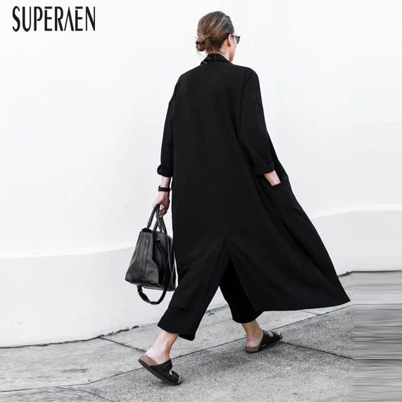 

SuperAen Europe Trench Coat for Women Loose Pluz Size Female Windbreaker Spring New 2019 Solid Color Wild Casual Women Clothing