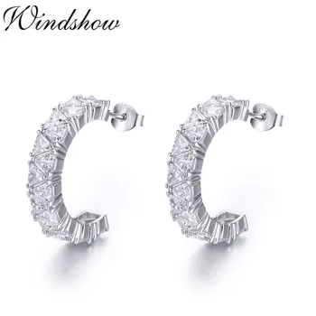 

925 Sterling Silver Triangle CZ Open Hoop Earrings For Women Luxury Jewelry Circles Loop Arose Aretes Srebrne Kolczyki Orecchini