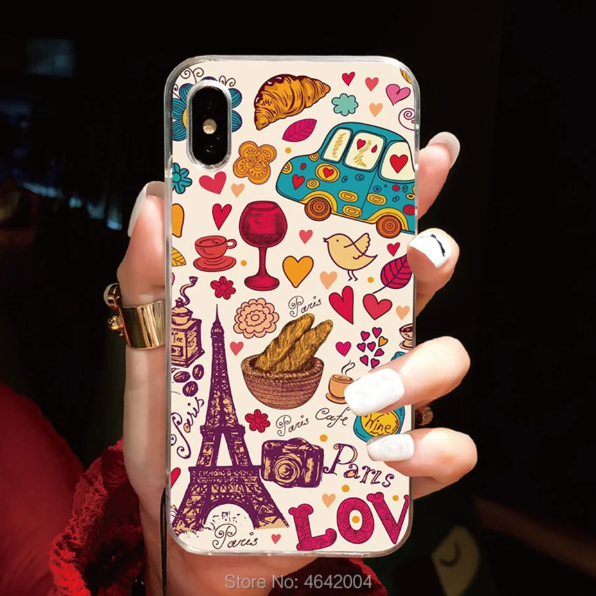 Love Paris узор черный ТПУ чехол для iPhone X XS Max XR 7 6 6 S 8 плюс 5 S 5S SE Чехлы Мягкие силиконовые крышки Conque