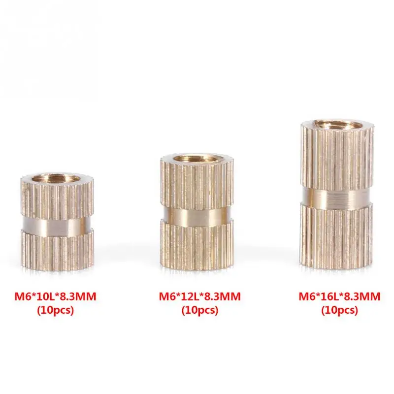 

10pcs M6 Brass Cylinder Knurled Round Molded-in Insert Embedded Nuts