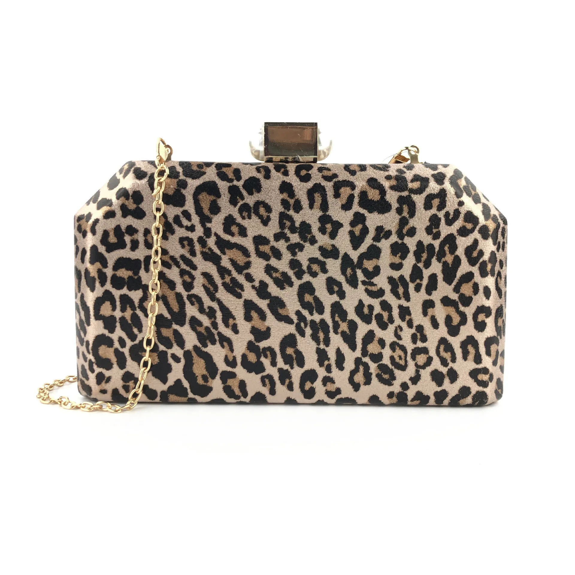 

Leopard Print Shiny Gold Evening Clutch Box Bag Women Wedding Party Fashion Handbags Chain Shoulder Bag Messenger Bag