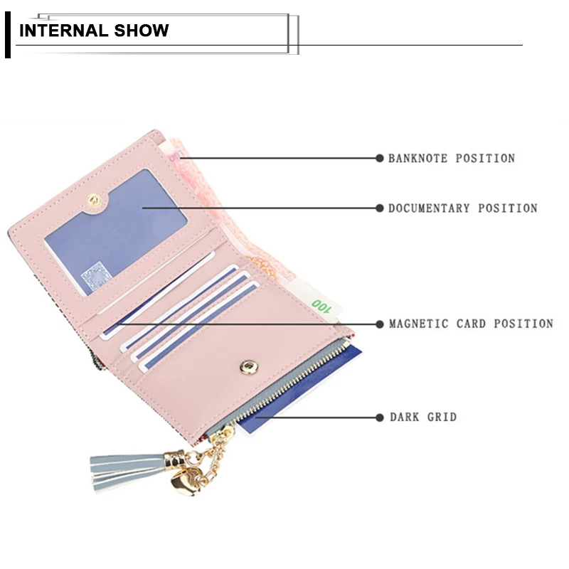 Короткий женский кошелек из искусственной кожи, Модный женский кошелек, кошелек для монет, магнитный держатель для карт, женские кошельки с кисточками, мини клатч