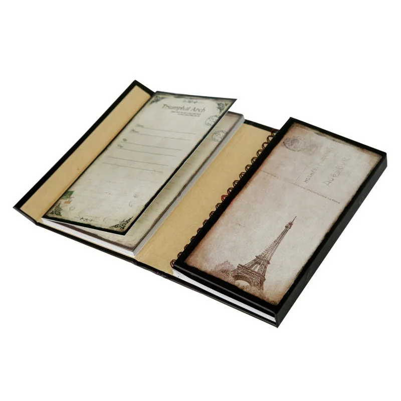 Creative Vintage Three Fold Notebook Classic Student Mini Eiffel Tower Portable Notepad Diary Planner Memo Pad(Style Random)