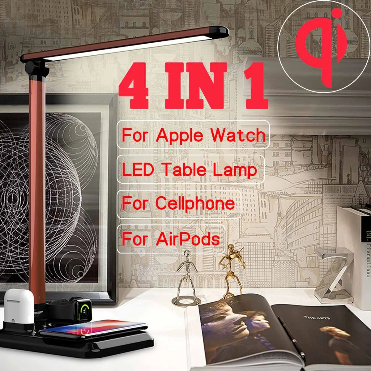 

Multifunction Qi LED Lamp Table Desk Phone Wireless Charger Pad for iPhone for iWatch for Airpods Charger Foldable Desktop Light