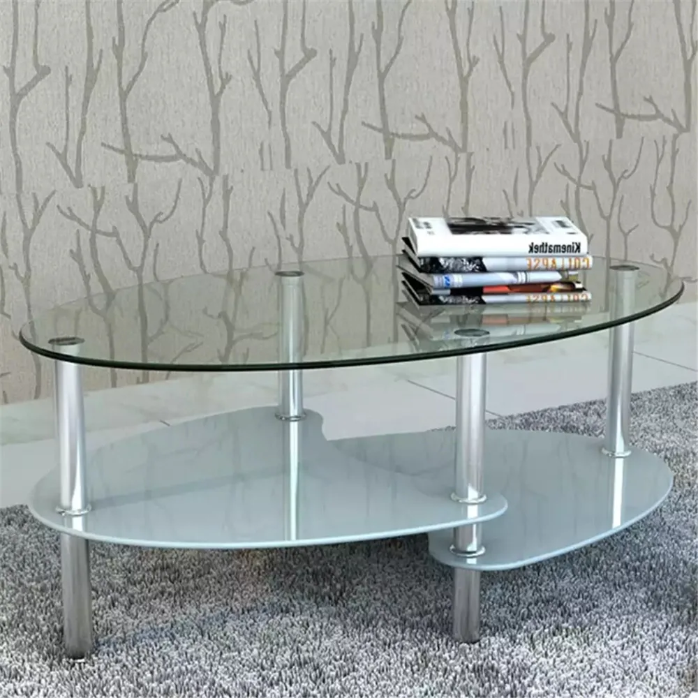 VidaXL Tempered Glass Coffee Table With Exclusive Design White 3-Layer Cafe Furniture Easy To Clean Unique Nightstand 240508