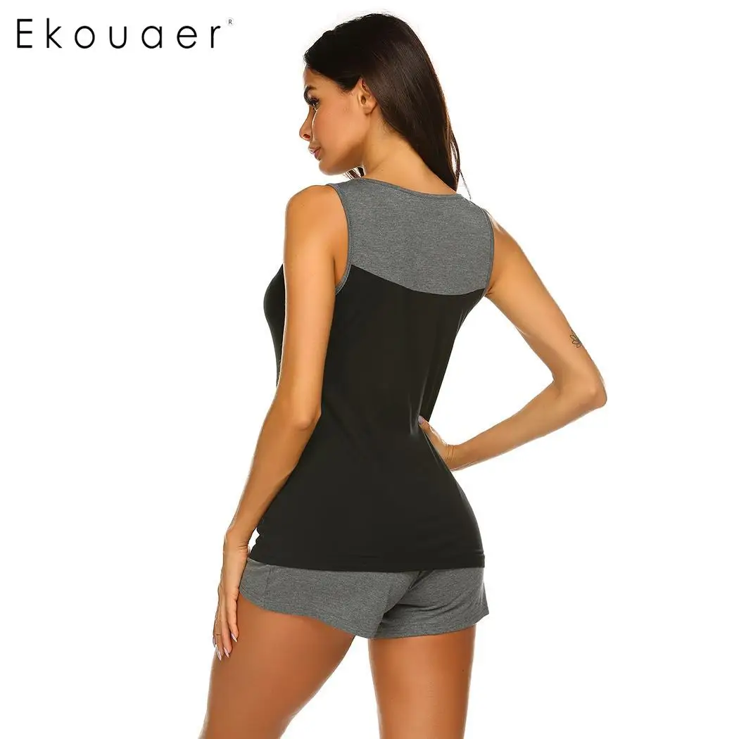 Ekouaer женские пижамы летние комплекты для сна с круглым вырезом без рукавов