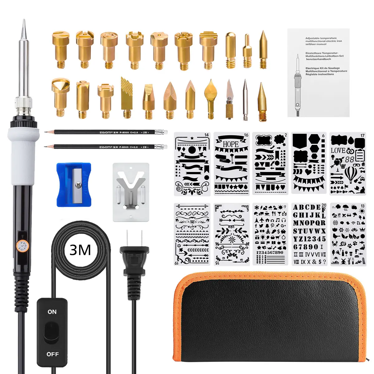 

39Pcs/Set Pyrography Pen Wood Burning Pyrography Kit Soldering Tools 60W Electric Soldering Irons Temperature Adjustable