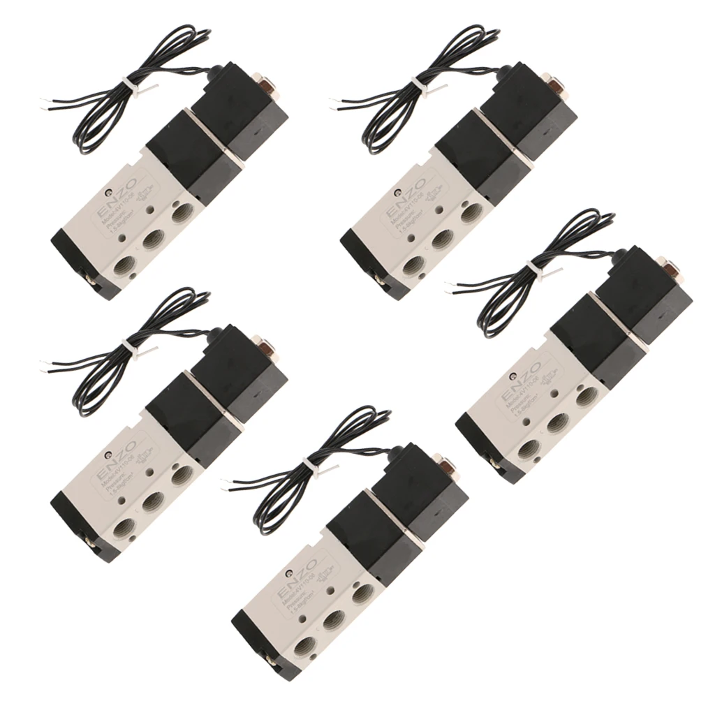 5PCS 4V110-06 Solenoid Valve 5 Way 2 Position Pneumatic Air-Operated 1/8inch BSPT DC24V