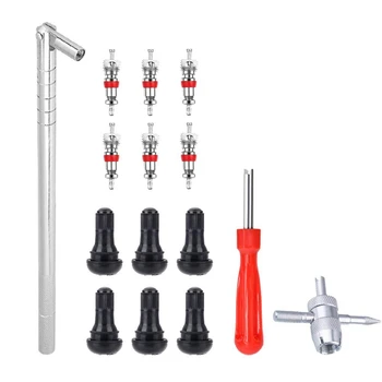 

Valve Stem Puller Installer Tool - 6Pcs Tr412 Tire Snap In Short Rubber Valve Stem With Valve Stem Cores, 4 Way Valve Core Rem