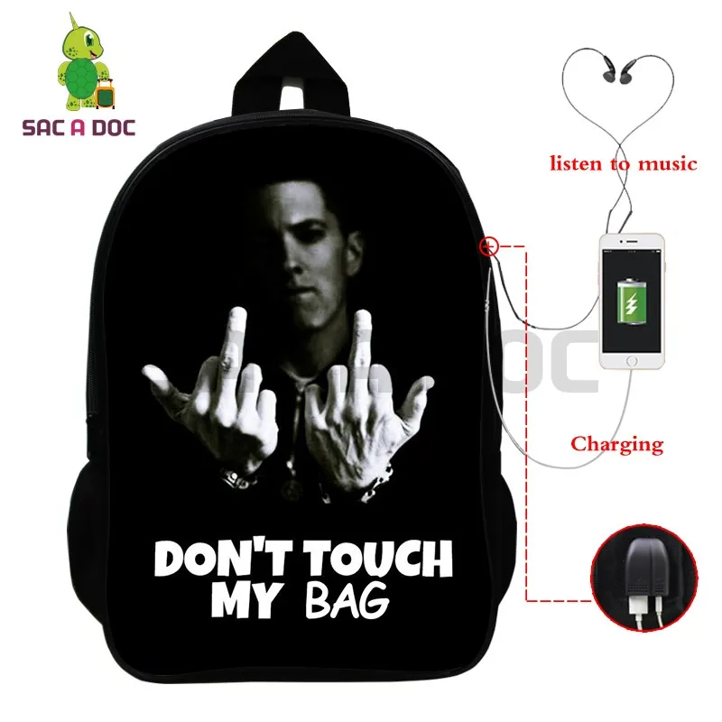 

Eminem Don't Touch My Bag Hip Hop Backpack Multifunction USB Charging Laptop Backpack for Teenage Girls Boys School Travel Bags