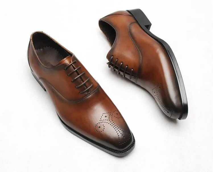 

Carved Borgues Mens Genuine Leather Fashion Dress Wedding Oxfords Shoes 2018 Male High Quality Retro Spring Lace up Oxfords