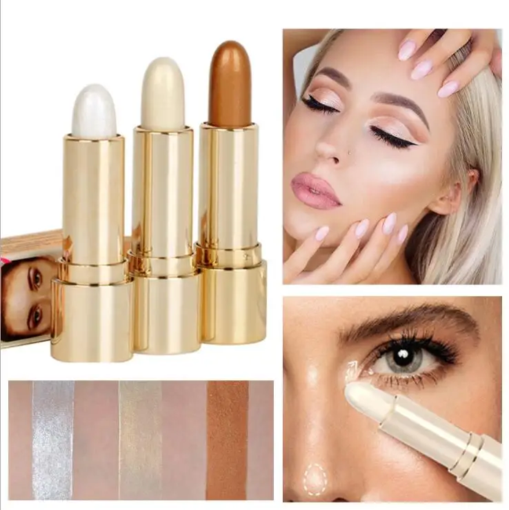 

3 Colors Face Highlighter Powder Stick Palette Foundation Bronzer Powder Iluminador Maquillaje Shimmer Skin Highlighting Make Up