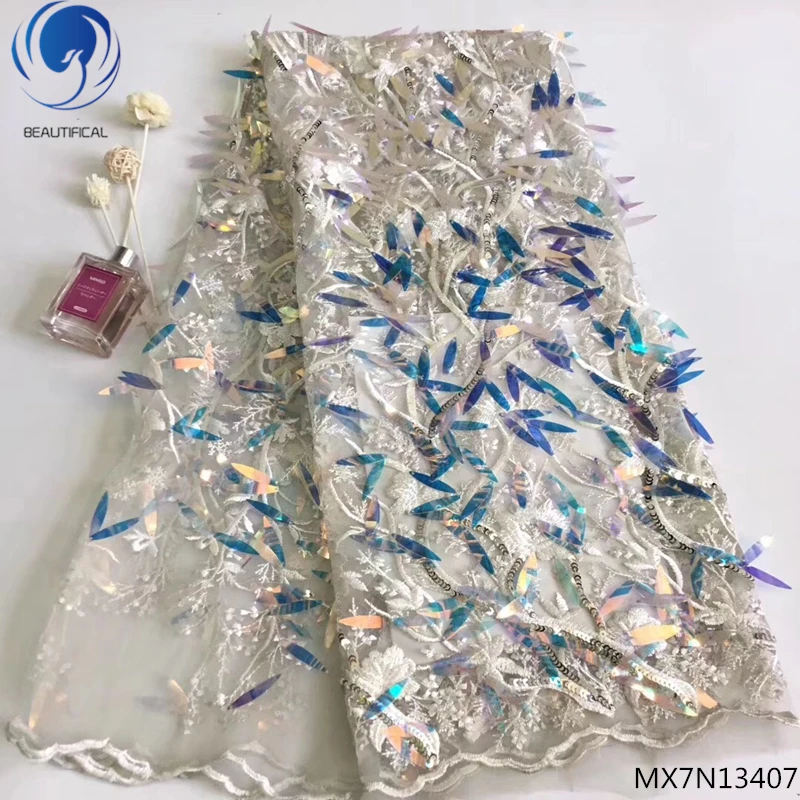

Beautifical women dresses embroidery lace fabric for bridal nigeria party french lace fabrics with sequins decoration MX7N134