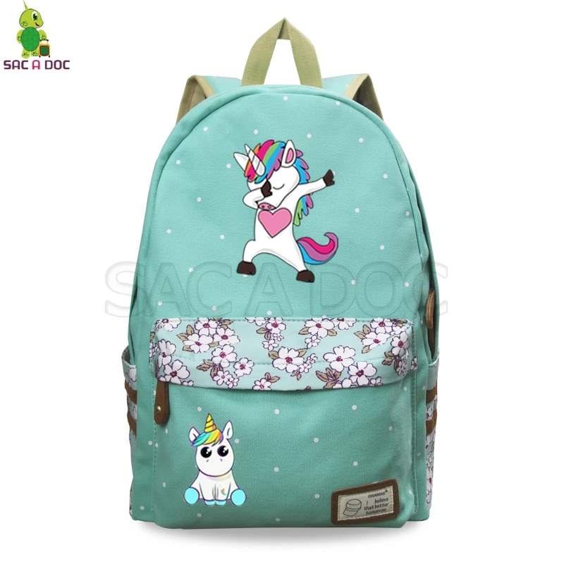 

Cartoon Unicorn Backpack Dabbing Unicorn Flower Wave Point School Bags for Teenage Girls Daily Backpack Travel Shoulder Bags