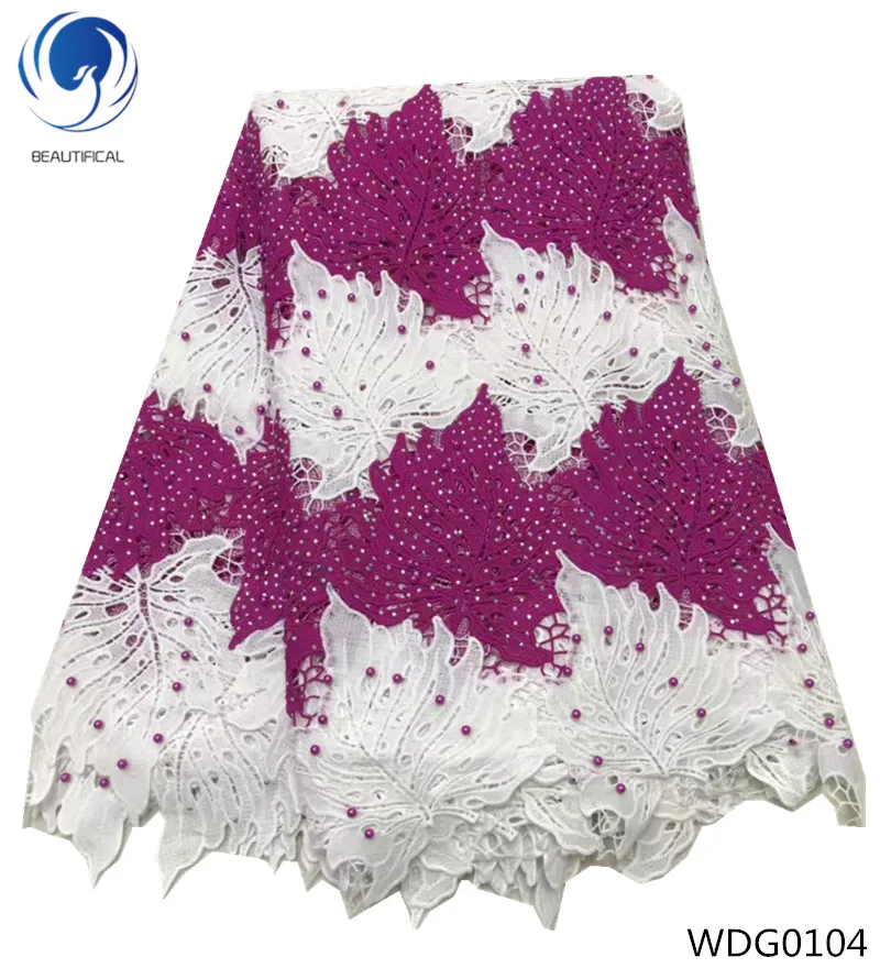 

Beautifical African Guipure Lace Fabrics With Stones Embroidered Lace Fabric For Party 2018 cheap cord lace 5yards/lot WDG18