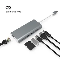 USB C концентратор 6 в 1 Тип C USB-C Hub зарядки Порты и разъёмы и Мощность доставки один HDMI 4 K Порты и разъёмы 2018 обновленная Тип C для сильнее