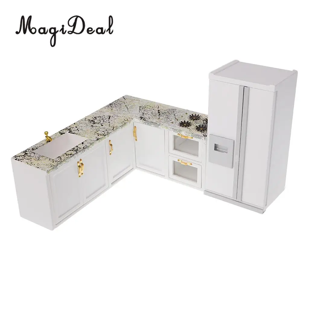 1/12 Scale Modern Style Dollhouse Miniature Kitchen Refrigerator Furniture Set Decor Accessories Kids Pretend Play Toys