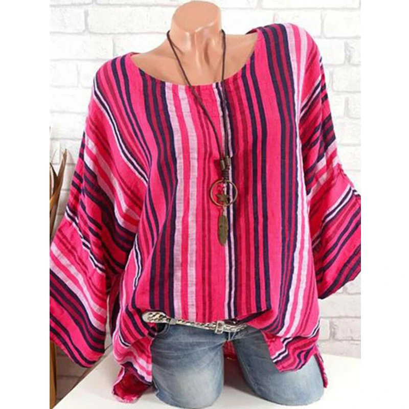 Женская блузка в полоску Boho с длинным рукавом мягкая Свободная для отдыха на