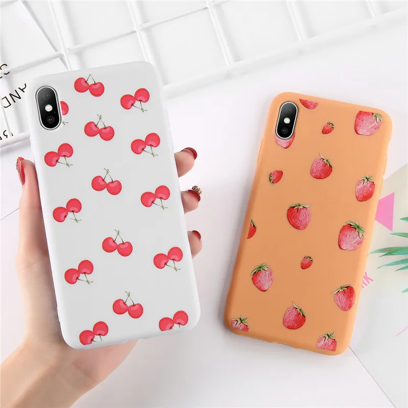 

Ottwn Strawberry Cherry Print Phone Case For iPhone X XS XR Xs Max Soft TPU Silicone Cases Cover For iPhone 6 6s 7 8 Plus