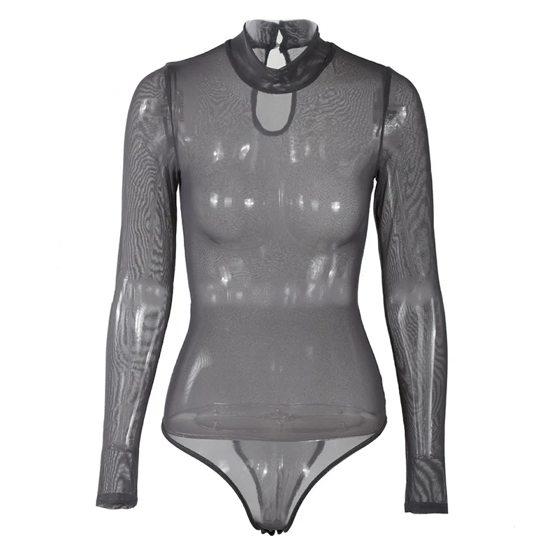 

Women Bodysuit Sexy See Through Leotard Long Sleeve Crop Tops T shirt Jumpsuit