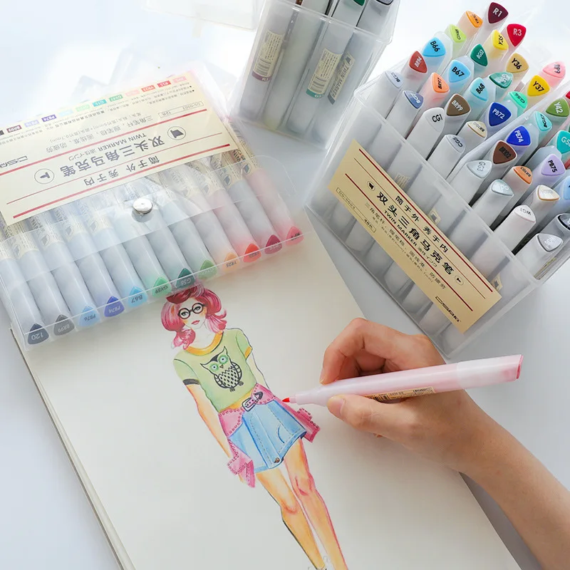 

48 colour Both Head Triangle Oiliness Marker Pen Student Marc Arts Painting For Animation Manga