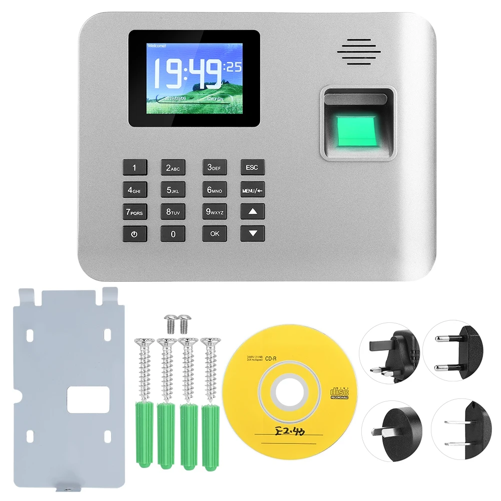 2.8Inch Screen Smart Induction Fingerprint Time Attendance Machine Clock 100-240V on sale | Безопасность и защита