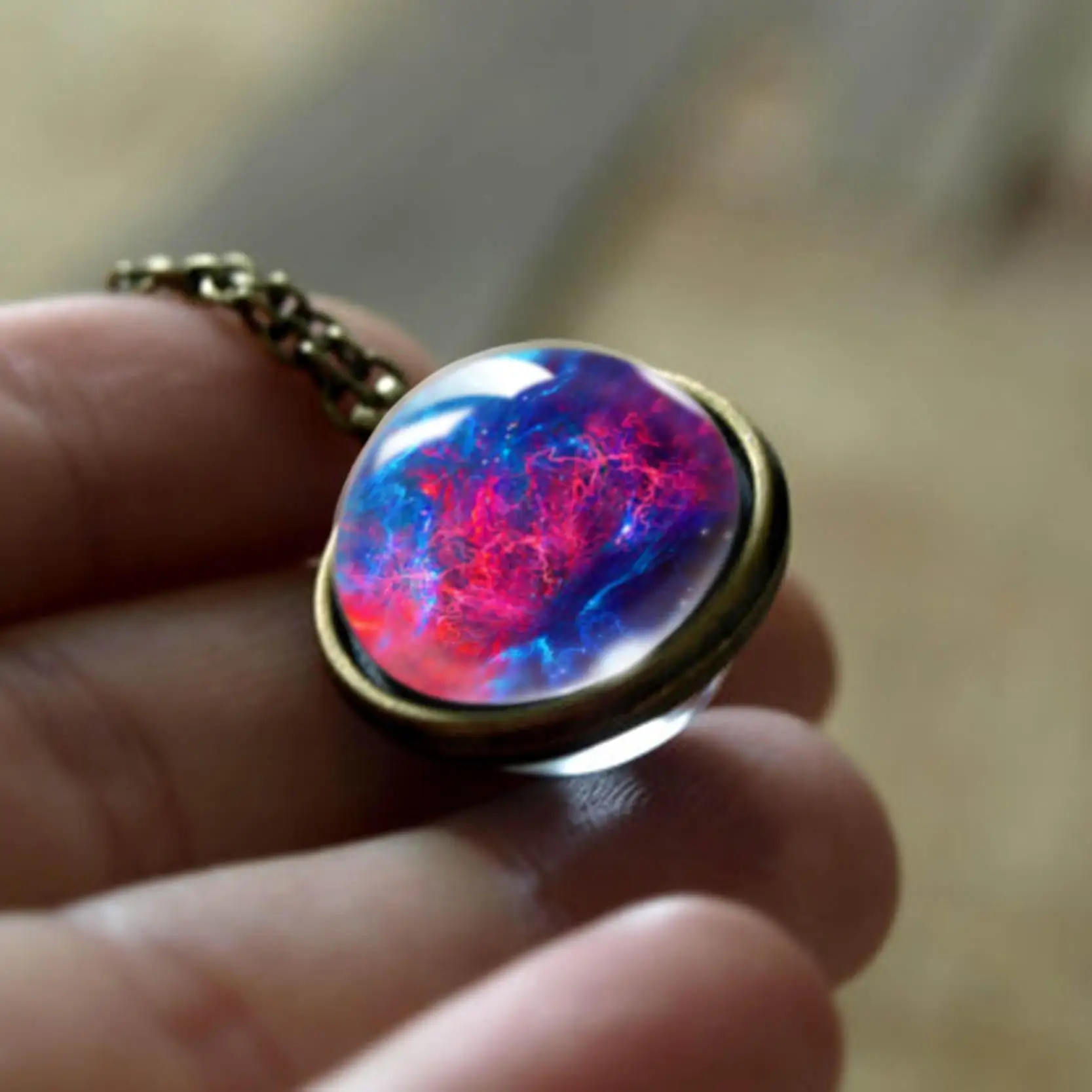 

Women Double-sided Glass Ball Charm Chain Pendant 16mm Shape Link 9 types(as picture shown) Jewelry Necklace
