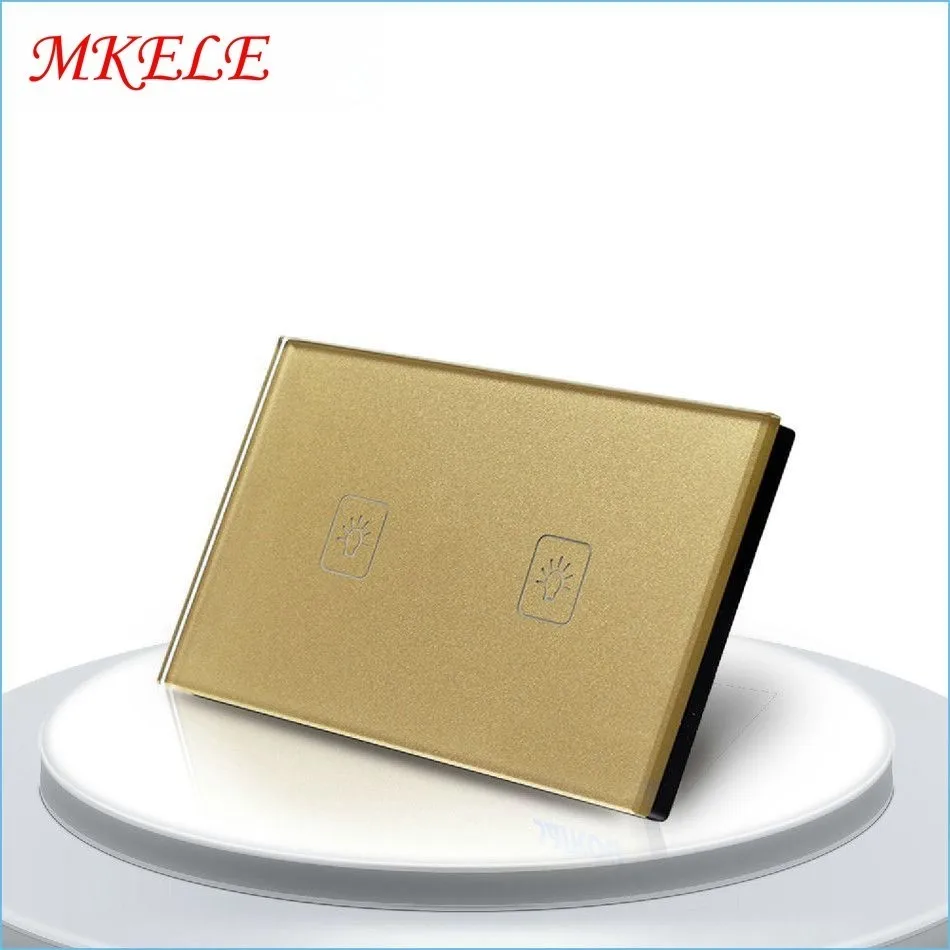 

2 Gang 1 Way Touch Screen US Standard Touch Switch Gold Light Switch Wall Switch Wall Socket For Lamp