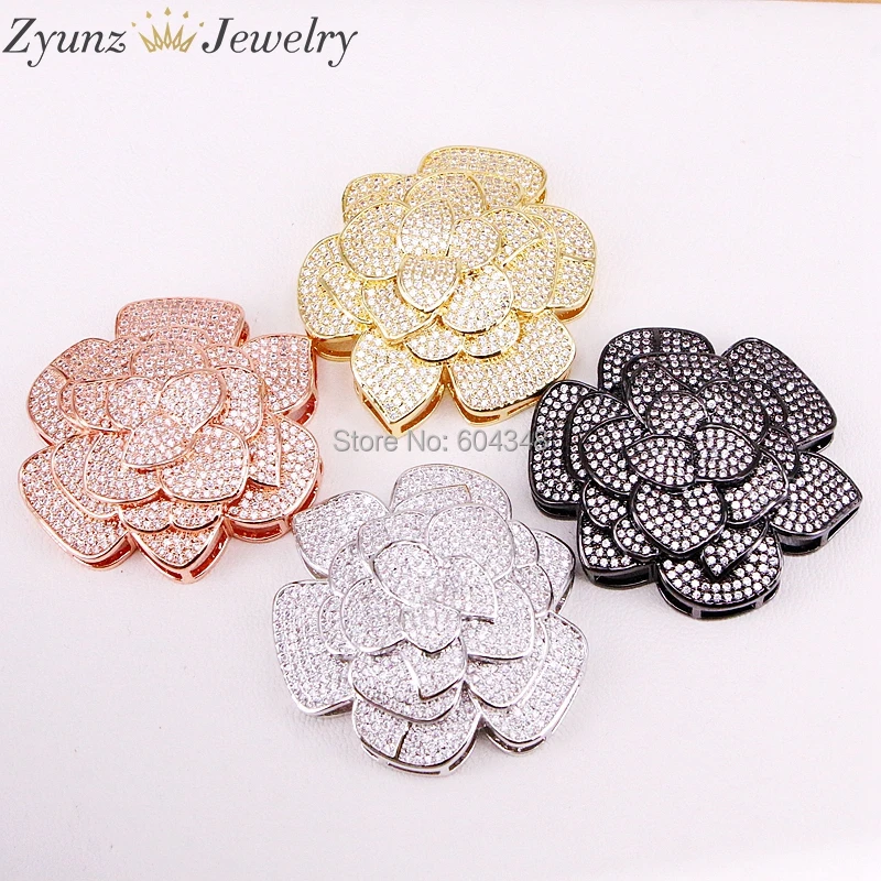 

4PCS ZYZ325-9444 Large CZ Micro Pave Bow tie Pendant/link Connector, Silver/Black/Gold/Rose Gold Color Multi Strand Focal Beads