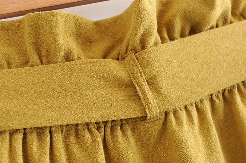 Женская однобортная желтая длинная юбка с поясом, высокая талия, трапециевидная юбка в Корейском стиле, милая Однотонная юбка с оборками