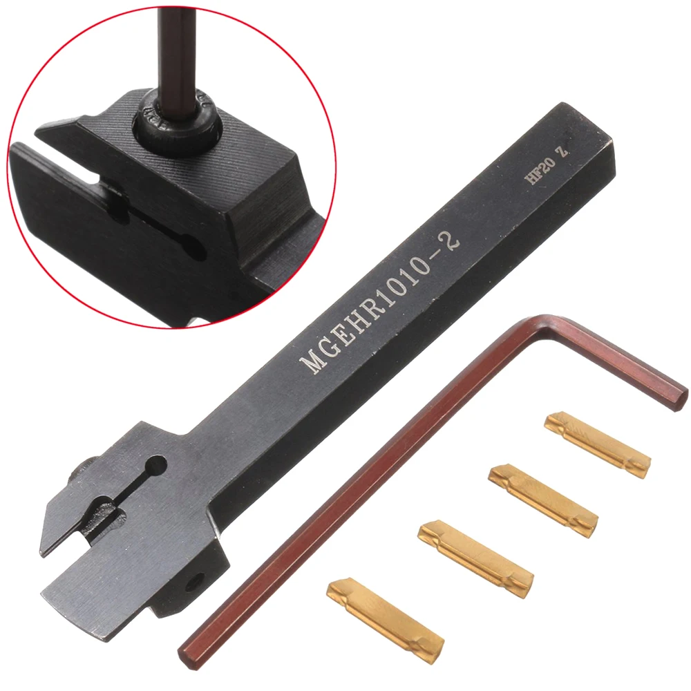 

MGEHR1010-2 10mm Lathe Turning Tool Holder + 4Pcs MGMN200 Grooving Cut-off Inserts + Wrench
