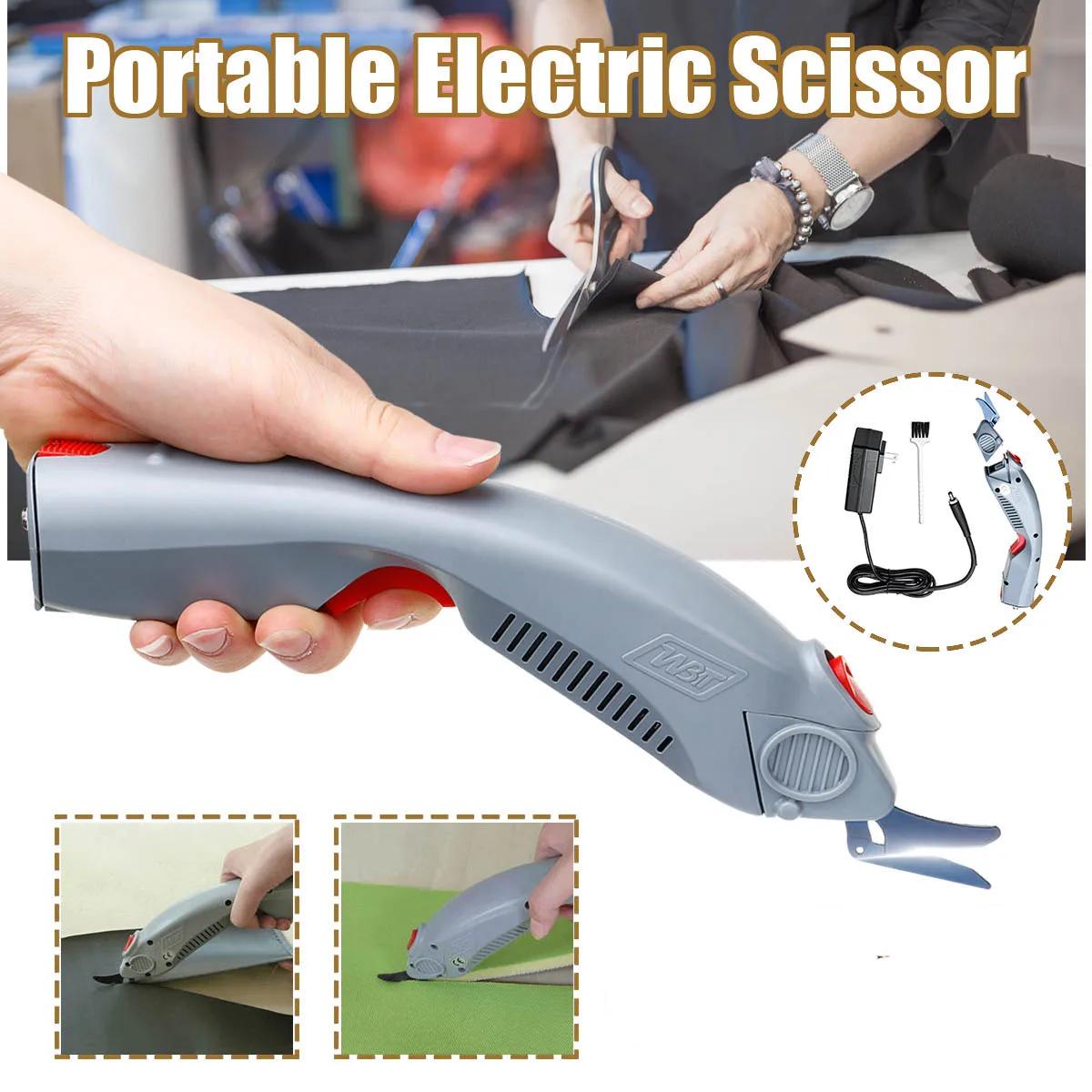 

1 PC 110V-240V 35W Potable Electric Scissor Auto Cutter Power-driven Shears Household Industrially Cloth With Brush