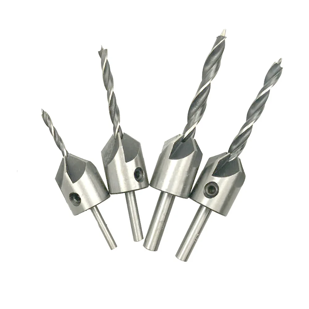 4Pcs Drills Countersink Drill Bit Set Three Tips Countersunk Head Woodworking Chamfering Device High Quality With Allen Wrench