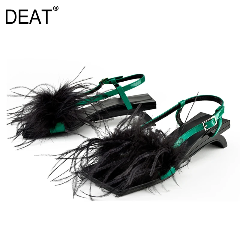 

[DEAT] 2019 New Spring Summer Personality Hollow Out Feather Thin Band Buckle Strap High Heels Sandals Women Fashion 10SJ084