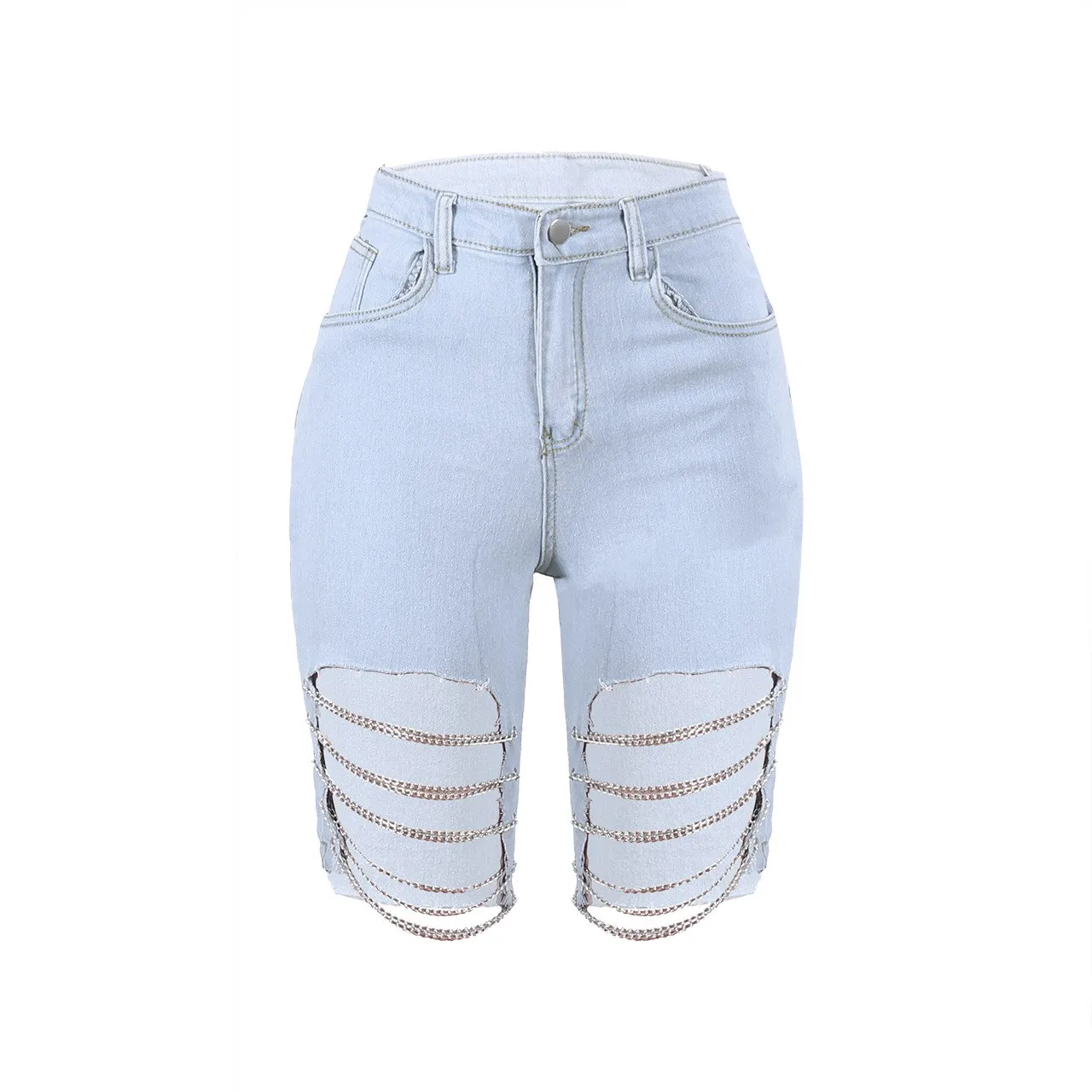 Летние джинсовые шорты женские шорты с дырками до колена сексуальные джинсовые шорты с кисточками