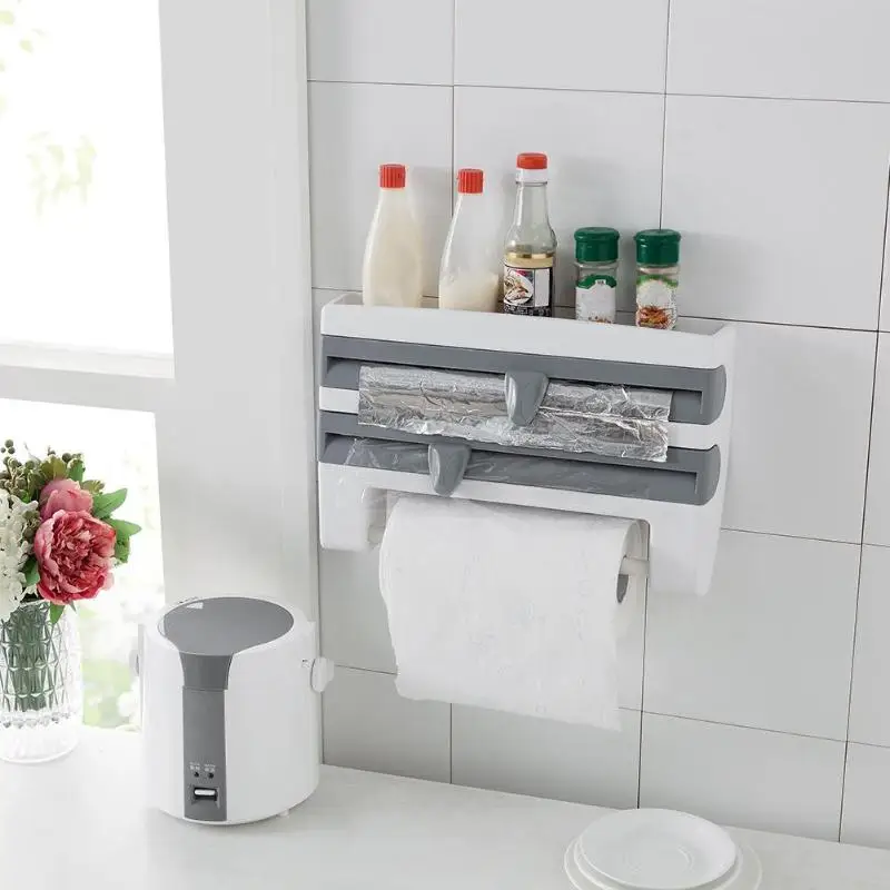 

Refrigerator Cling Film Storage Rack Wall Hanging Shelf Plastic Wrap Cutting Device Paper Towel Holder Kitchen Bathroom Tool