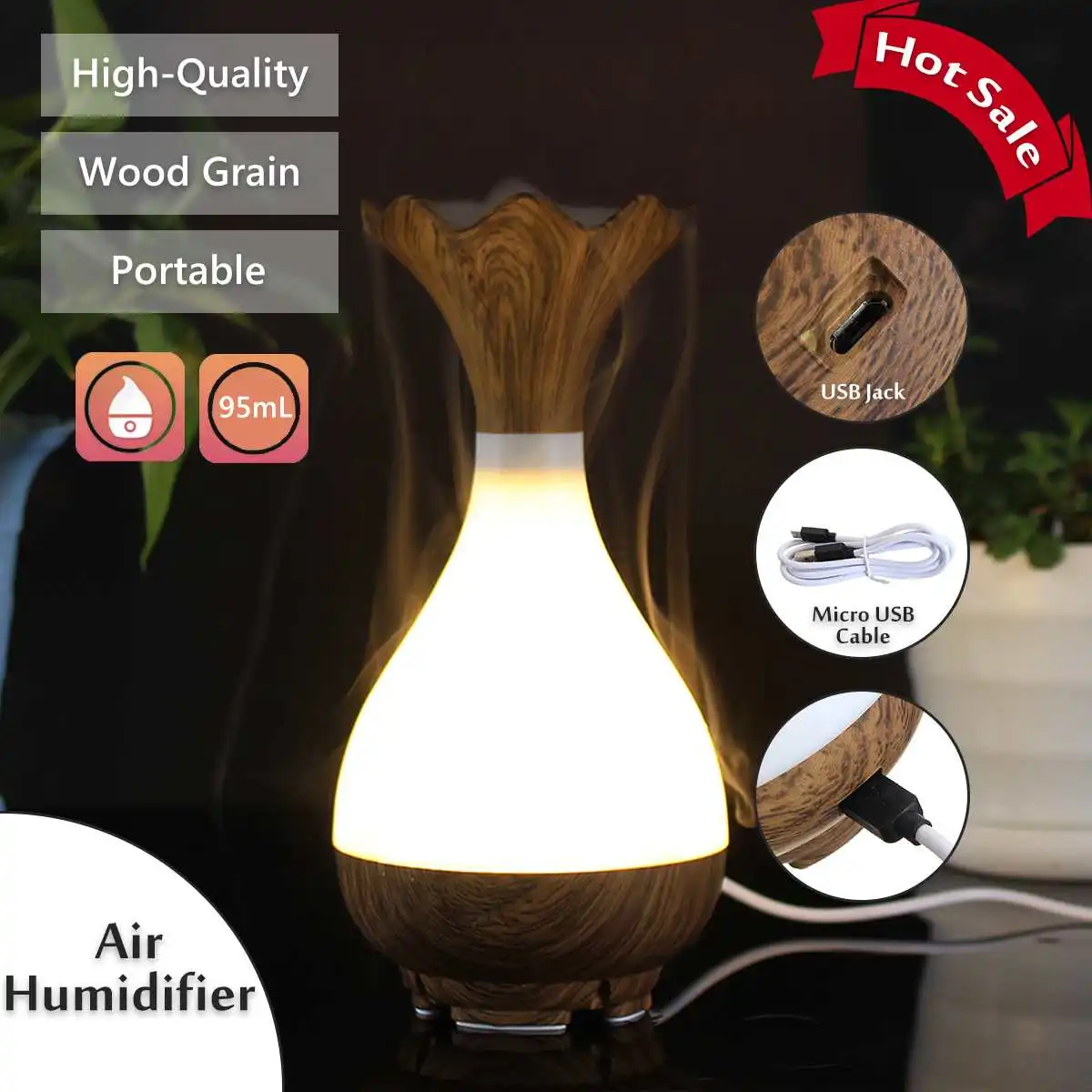 

Portable USB Air Humidifier wood grain Humidifiers USB LED light Ar oma Essential Oil Diffuser Ultrasonic for Valentine's Day