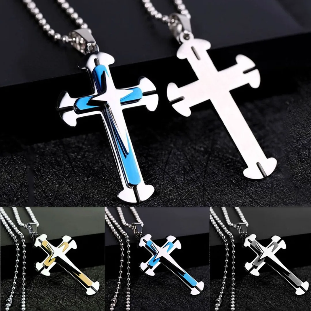 

Men Women Rock Stainless Steel Cross Pendant Necklace Charm Statement Silver Chain Necklace erkek kolye Simple Jewelry Shellhard