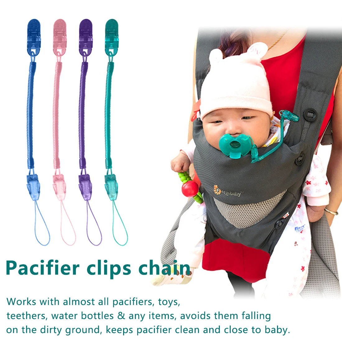 

2019 New Baby Infant Toddler Dummy Pacifier Spring Soother Nipple Clip Chain Holder Strap