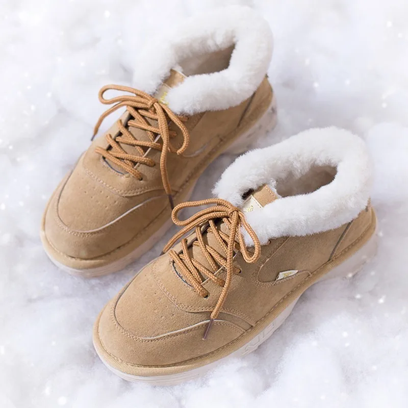 

Warm Winter Sneakers Women Plush Snow Shoes Woman Fur Shoes Casual Shoes Black Platform Chunky Sneakers Suede Lace Up