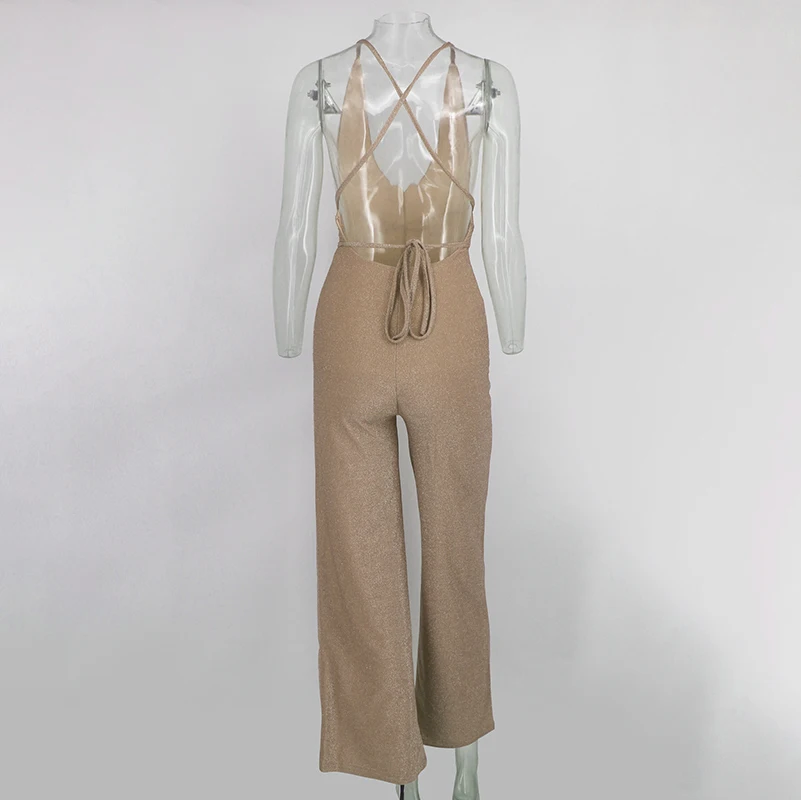 DRESSMECB длинный комбинезон на бретельках сексуальный с открытой спиной женский