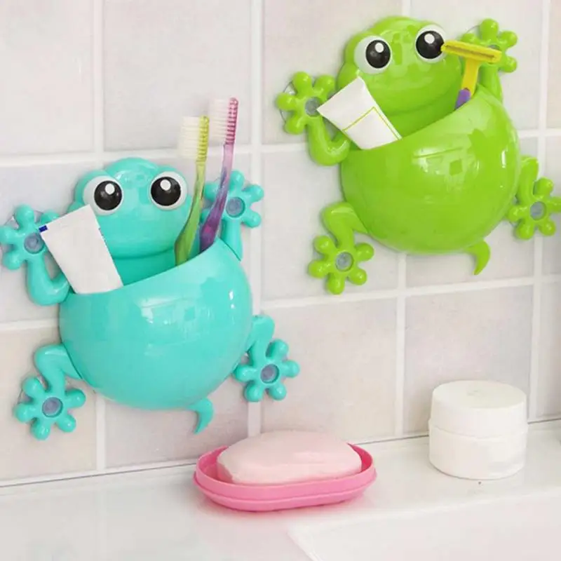 

Toothbrush Holder Cute Cartoon Frogs Shaped Toothpaste Holder Sucker Type Bathroom Tool #05
