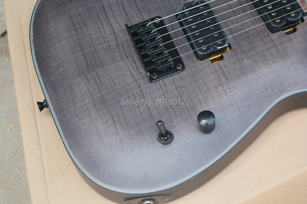 High quality Matte Black Electric Guitar with Strings Thru Body,Flame Maple Veneer,White Dots Fret Inlay free shipping High quality Matte Black Electric Guitar with Strings Thru Body,Flame Maple Veneer,White Dots Fret Inlay free shipping