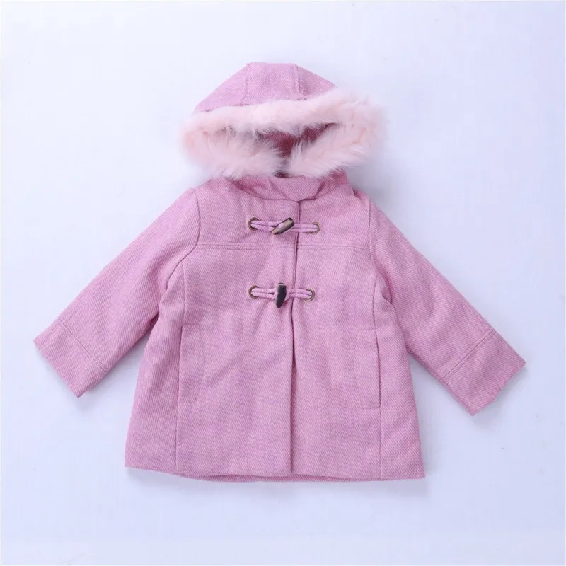 Осенняя куртка для девочек, шерстяная розовая Меховая детская куртка с капюшоном для девочек, пальто, верхняя одежда для малышей, детская одежда, одежда для девочек, комбинезон