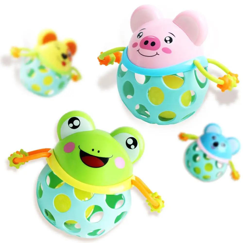 

Hand Grasping Hole Bell Ring Ball Cute Animal Teether Rattle Toys for Kids