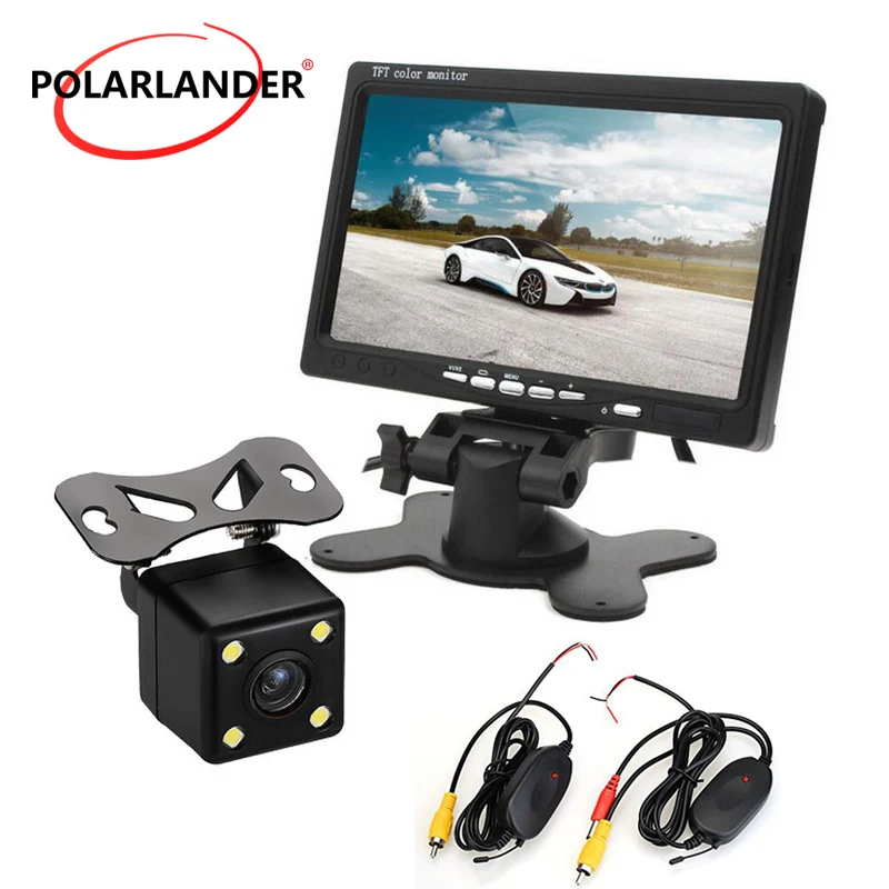 Wireless 7 Inch TFT LCD Car Monitor 2 AV input Rear View System with Waterproof 4 LED Night Vision Parking Reversing Camera Wireless 7 Inch TFT LCD Car Monitor 2 AV input Rear View System with Waterproof 4 LED Night Vision Parking Reversing Camera